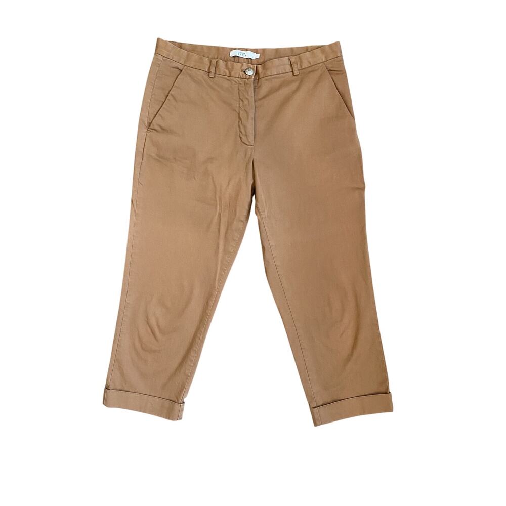 0039 ITALY Pants Womens Small Stretch Tan Brown Cropped Career Office Designer